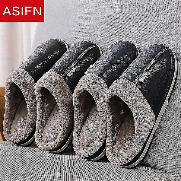 Vinter Vandtætte Herre Læder Slippers - Stor Størrelse, Pelsforet, Indendørs/Udendørs, Par Hjemmesko 40-41(passer 39-40) Rød-B