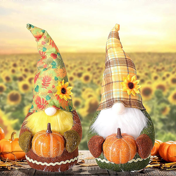 4 stk. Høstfestival Solsikke Plysj Gnome med Gresskar, Høst Thanksgiving Håndlagde Svenske Nisser Plysj Dekor Thanksgiving Bordpynt