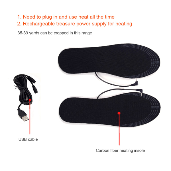 Värmesulor USB uppvärmda sulor Eldrivna värmeskor Innersulor Varma strumpor Fötter Värmare Tvättbar Pad