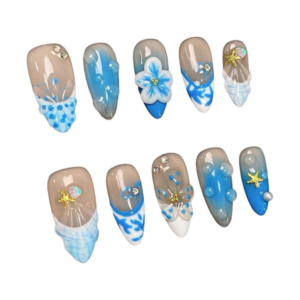 10 Pcs Nude Press-on Nails with Blush that are not Easy to Break or Split S