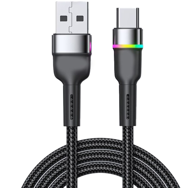 Hurtiglading Kabel Aluminiumlegering USB C Ladning Datakabel Til Telefon 3A Fargerikt Lys Svart