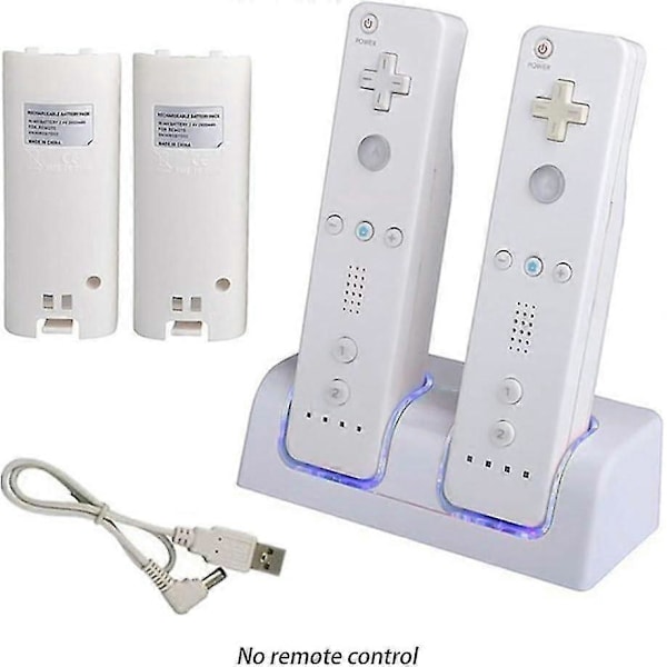 Dobbelt Opladestation til Nintendo Wii Remote-kompatibilitet, Wii Opladestation, Nintendo Gamepad Oplader med 2 x 2800 mAh Genopladelige Batterier
