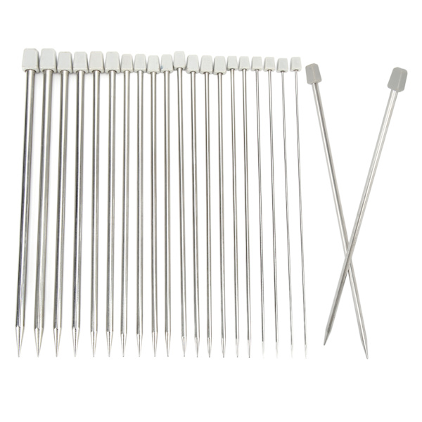 22 st stickningsnålar 25 cm rostfritt stål glänsande bred applikation metall stickningsnålar set