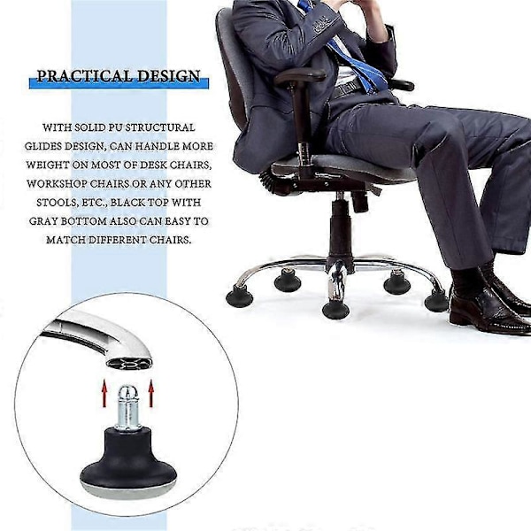 5 stk. Glides Erstatning Kontorstol Hjul Stopper Kontorstol Svingbare Hjul, 2 Tommer Krakk