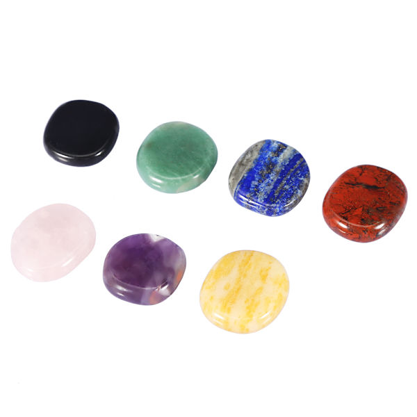 7 stk Naturlig Tynd Krystal Healing Stone Uregelmæssig Seven Chakra Energy Slice