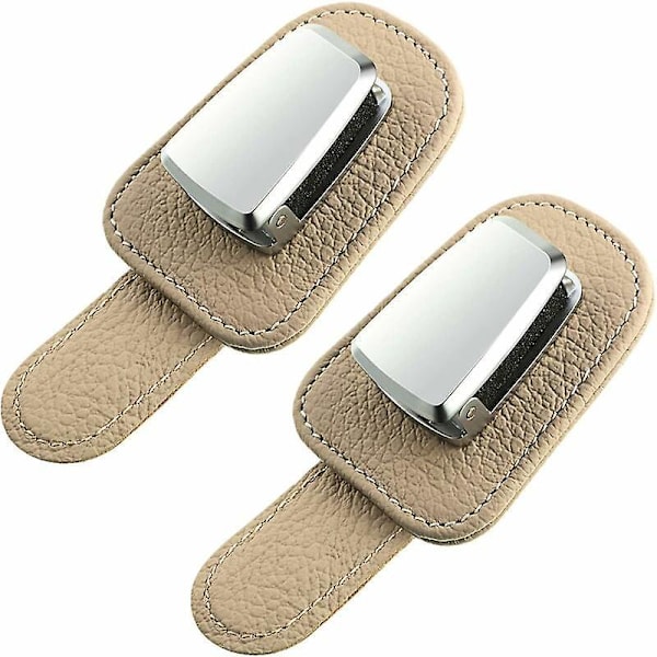 2 kpl Universaali Auton Aurinkosuojan Klipsi Nahkainen Lasipidike (Beige)