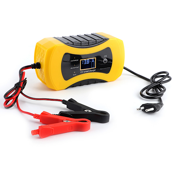 12V 8A oplader til bilmotorcykel blybatterier omvendt polaritetsbeskyttelse kortslutningsbeskyttelse spændingsstrømsdisplay EU 100-240V (EU )