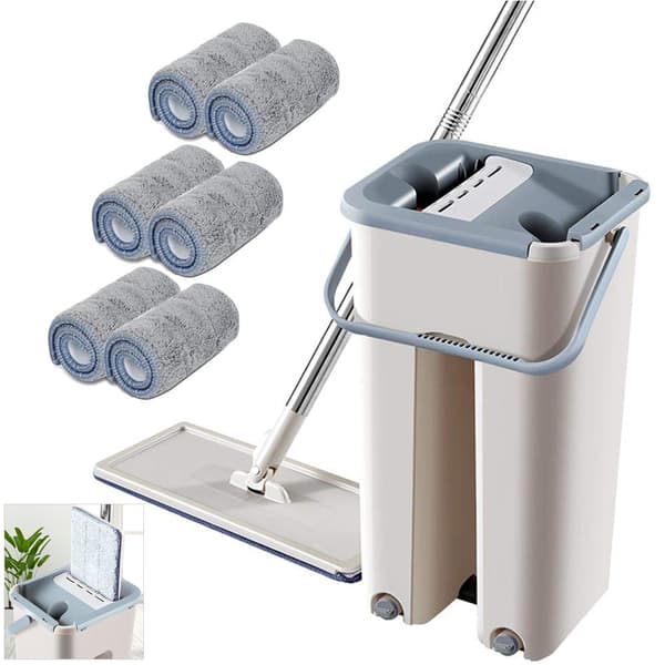 Mikrofiber fladmoppe med teleskopstang og roterbar moppe til hjemmet