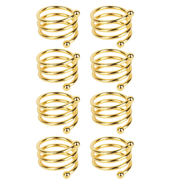 Gyllene Spiral Servettringar - Set med 8 | Elegant och rostsäker | Perfekt för bröllop, födelsedagar, middagar och familjefester