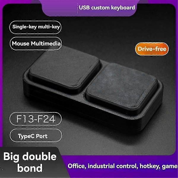 Stor Tast USB Programmerbart Makrotastatur 2 Tast Knapp USB Mini Tastatur Kopier Lim Inn Mini Tastatur