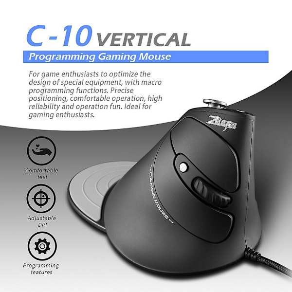 Trådløs Ergonomisk Mus 6 Knapper Vertikal Mus med Avtakbar Håndleddsstøtte, 1000-1600-2400 DPI Justerbar