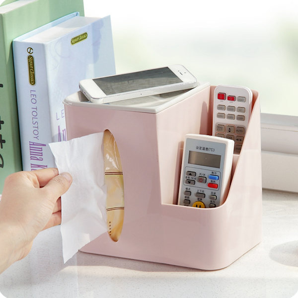 Multi Grid Hjem Stue Fjernbetjening Opbevaringsboks Servietholder Organizer(Pink )