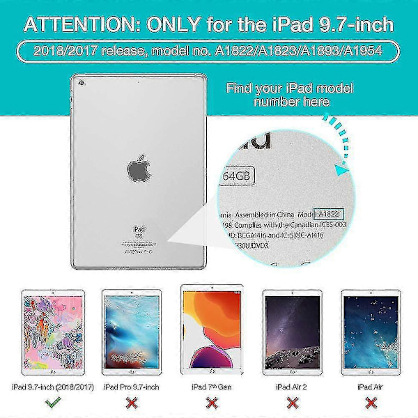 Slankt, lett deksel for 2018/2017 iPad 9.7 5. / 6. generasjon, lyseblå