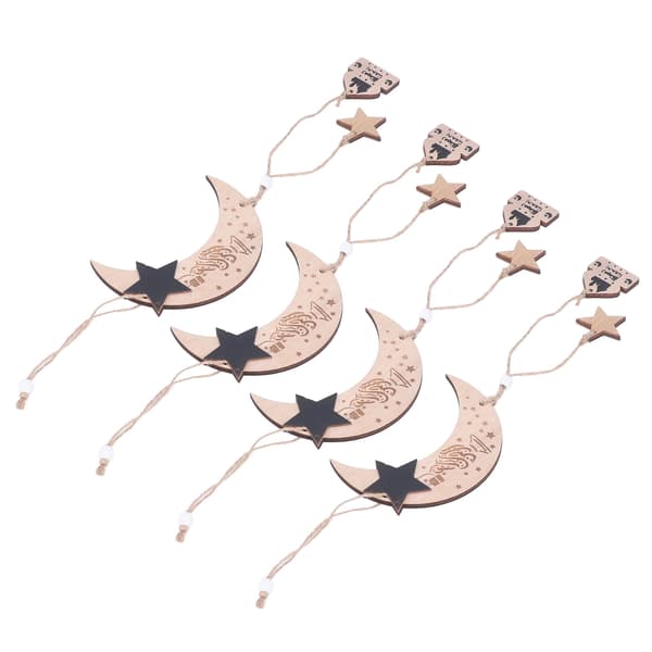 4 stk. Eid Måne Ornament Træ Måne Stjerne Holdbar Udsøgt Design Træ Måne Stjerne Vedhæng til Hjemmefest Kontor