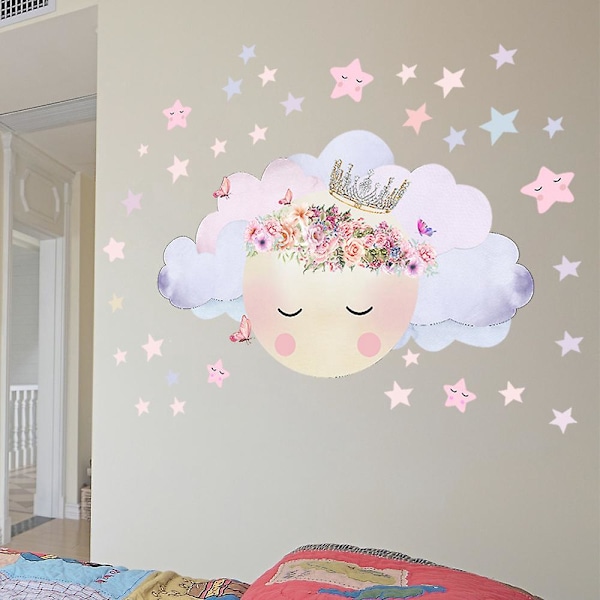 Et Sæt Vægstickers Stjerner Sky Sommerfugle Blomster Måne Stickers Vægsdekoration til Soveværelse Stue Kontor