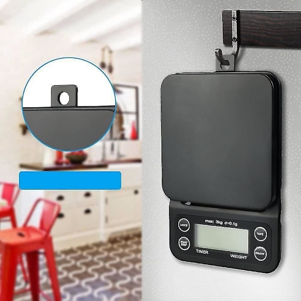 Digital Kaffevægt Med Timer, Multifunktionel Bærbar 3kg / 0.1g Elektrisk Smykkevægt Madvægt Med LCD-Skærm (batterier Medfølger Ikke)