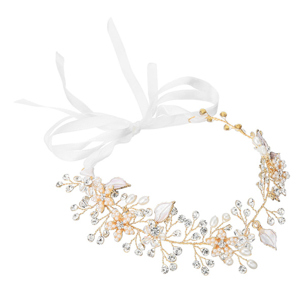 Bryllupshodebånd Rhinestone Faux Pearl Blomsterbladformet anheng Brudehodeplagg Hårtilbehør