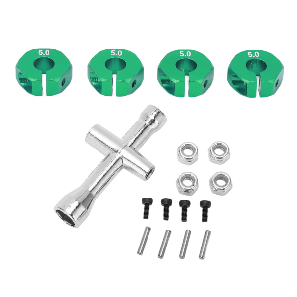 4 stk 12 mm Hjul Hex Drive Hub Adapter Combiner Coupler med stiftskruer RC Car Reservedeler for 1/10 RC CarGreen