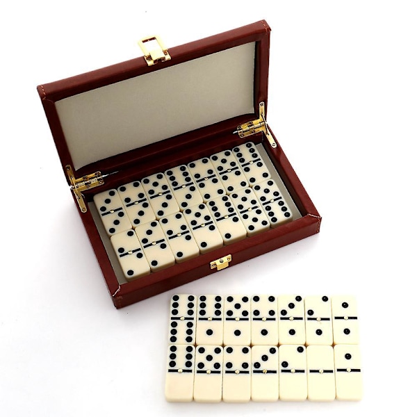 1 Set Hållbar Brun Trälåda Domino Dominobrickor Klassiska Siffror Bordsspel för Pojkar Flickor Party Favörer