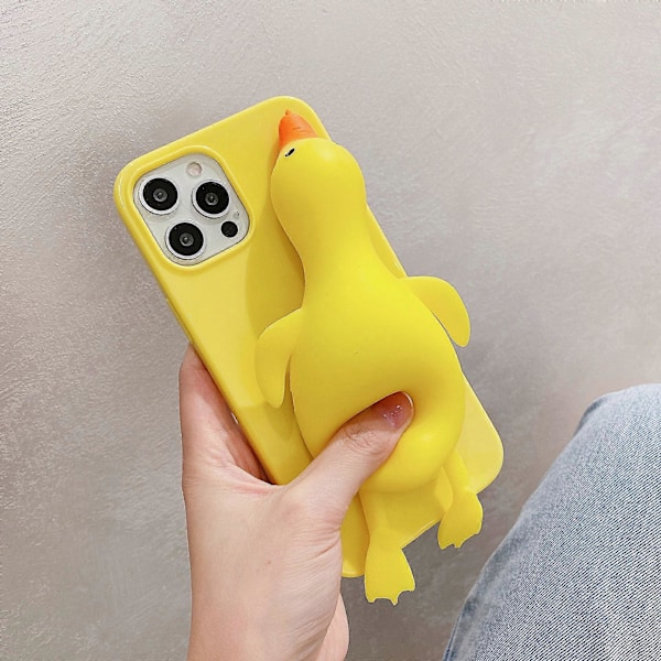 1 STK For iPhone 13 Tredimensjonal Kreativ Dekompresjon Mobiltelefondeksel 3D Morsom Søt Myk Silikon Klem Liten Gul And Stress Relief Rel