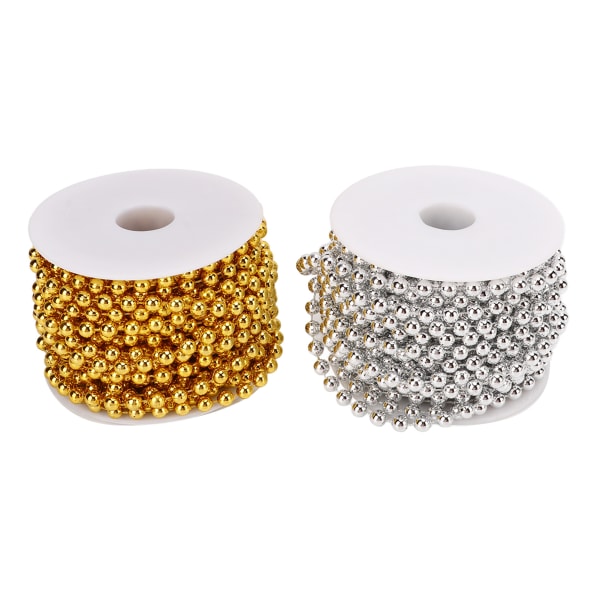 2 kpl Craft Pearl String kultaa ja hopeaa 10,9 jaardia pitkä 0,2 tuumaa pyöreä tekohelmi kiiltävä laajasti käytetty valkoinen helmi seppele
