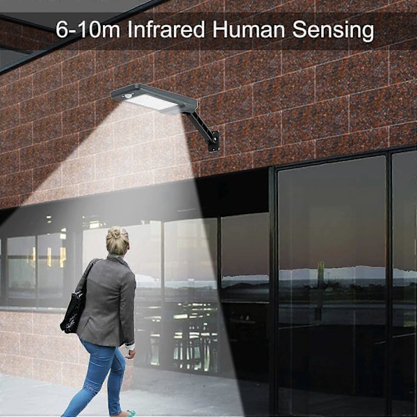 60 LED 6W Solcellsdriven IP65 Vattentät Utomhuslampa Svart med Justerbart Ställ och Fjärrkontroll, 3 Lägen Sensorlampor för Trädgård, Garage, Gård