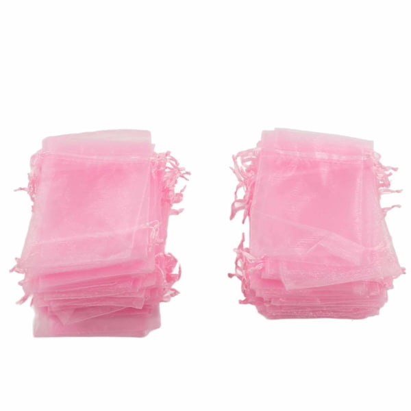 100 st Organzapåsar 10x15cm Transparenta Dragkedjepåsar Nät Bärbara Smyckespåsar Dragkedja för Bröllop Rosa