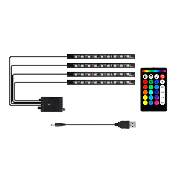 Universal LED interiørbil lysstripe fjernkontroll 36 perler dekorative bil gulvlysstripe USB 5V