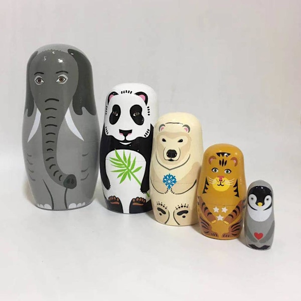 Trädjur Nesting Dolls 5 Lager Ryska Nesting Dolls Present för Barn Vuxna