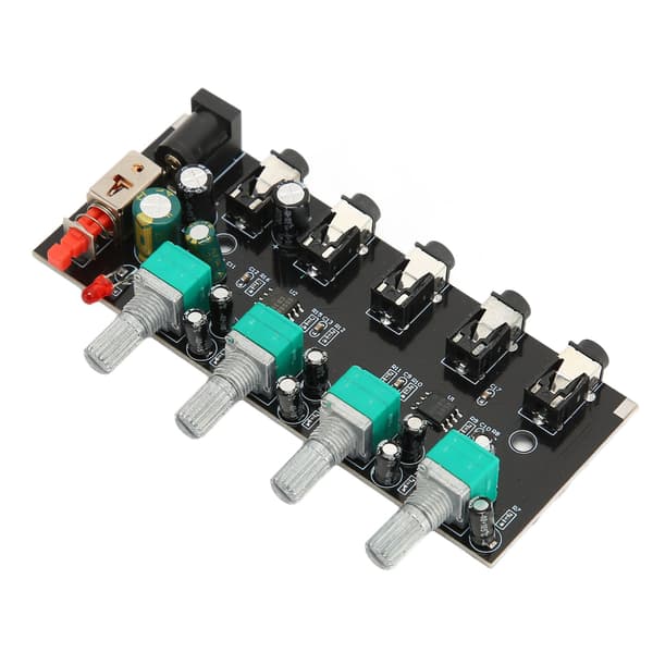 4-vägs stereomixerbräda 4 in 1 ut justerbar volym DIY ljudkälla efterklangs drivrutin hörlursförstärkare mixer