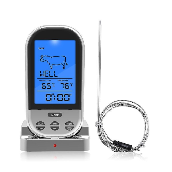 Digital Kötttermometer Trådlös Fjärrkontroll Mattermometer För Kött Fisk Timer Vattentät Rök Grill Bbq Termometer
