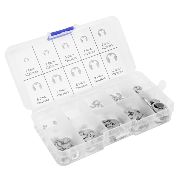 120 stk E Clip Washer Kit Rustfritt stål Åpen låsering Ringakselring M1.5-M10