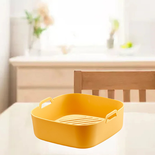 Air Fryer Silikonformar Pot Tjockare Värmebeständig Bakkorg Skål för Ugn Grillverktyg Gul Kvadrat