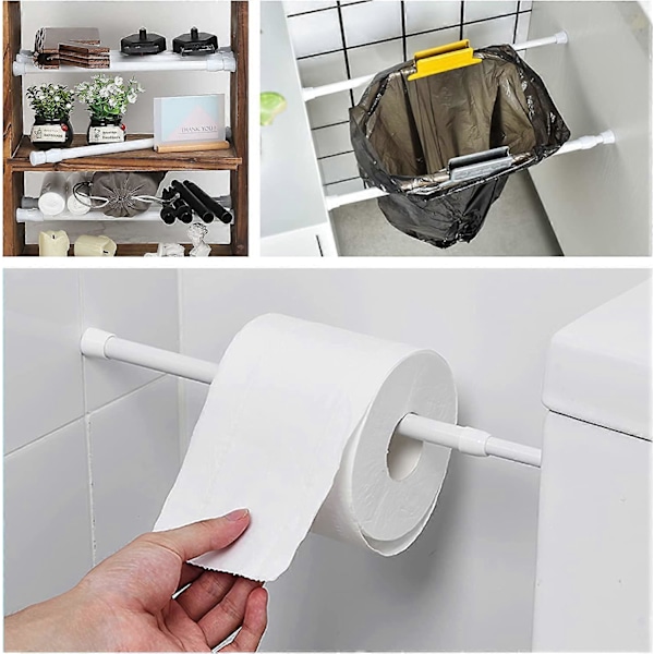 Förpackning med 6 teleskopstänger (vit) 30-50cm spännstång utan borrning, rostfri fjäder, liten spännstång, justerbar spännstång för skåp, kök