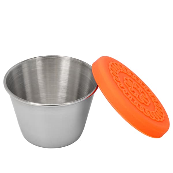 Liten behållare i rostfritt stål, läckagesäker, diskmaskinssäker, bärbar dressingkopp med lock för eterisk olja 70 ml, orange lock