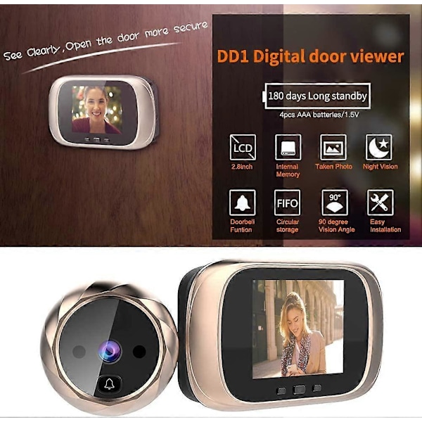 2,8 tommer LCD Video Dørklokke Cam Elektronisk Kighul 90 Graders Digital Dørklokke Viewer Dørøje Overvågning HD Kamera Overvågning Integreret Dørklokke Su