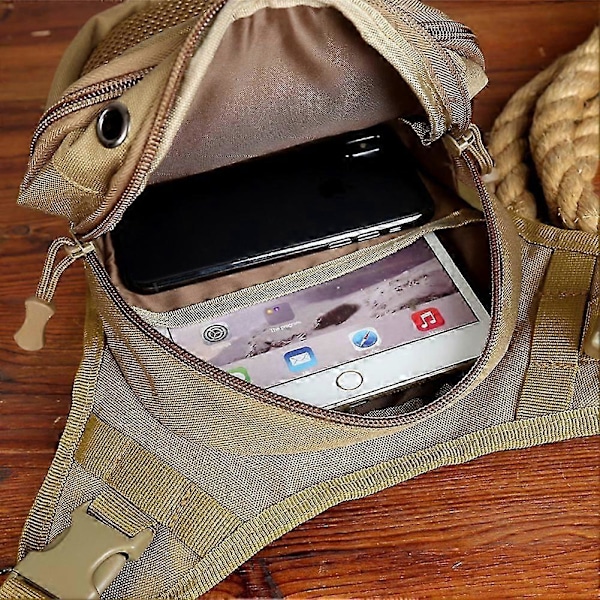 Ensfarget/Kamuflasje Magetaske med Nettinglomme, Multifunksjonell Vanntett Sling Bag for Løping og Trening