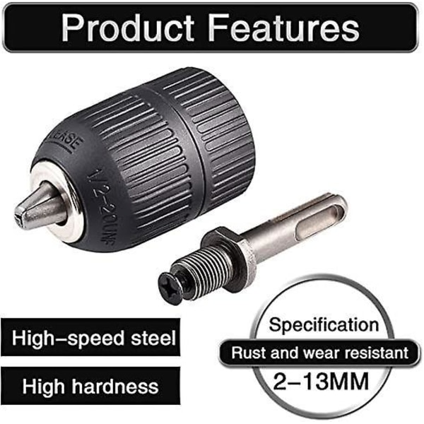 Nyckelös Stor 3-Backig Chuck Skruvmejsel Adapter med Snabbbyte 1/4\" Rund Skaft Cylindriskt Skaft 2-13mm Countersink Borrbitar Fräs Tänger