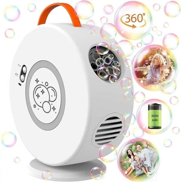 Bärbar Uppladdningsbar Elektrisk Bubbelmaskin för Barn - Automatisk Rotation 90/360, Småbarnsvänlig Bubbelblåsare