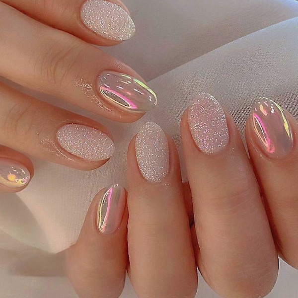 24 st/set Rosa Gradient Silver Balett Lösnaglar med Diamanter Medium Storlek för Flickor Fransk Stil Mode Party Falska Naglar NAILS-W427