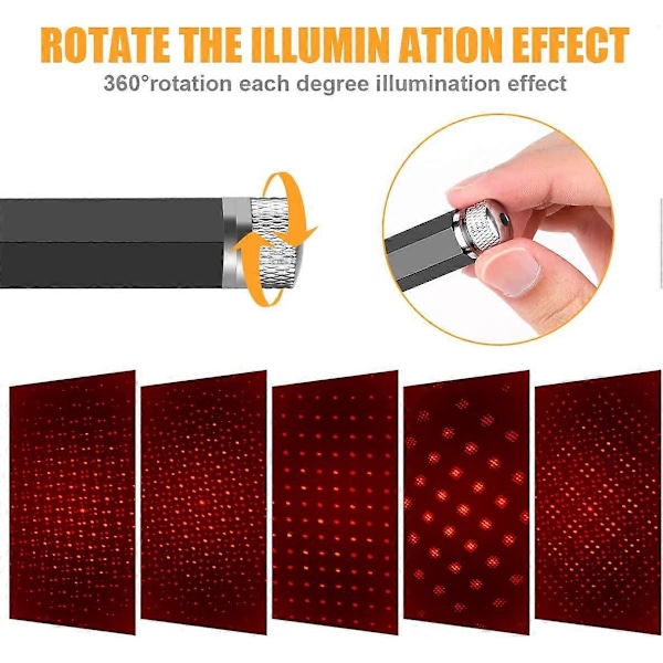 LED-tunnelmavalo, auton USB-kattolamppu tähtitaivas-tunnelmavalo LED-projektori punainen yövalo säädettävä useita tiloja, romanttinen USB-valo autoon