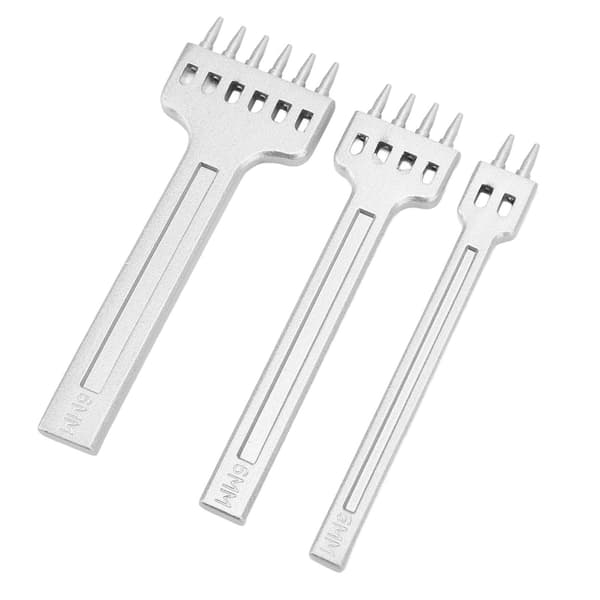 3 stk. læderstans med tænder, sort, 2 tænder, 4 tænder, 6 tænder, runde tænder, læderstans til DIY-stansing, hvid