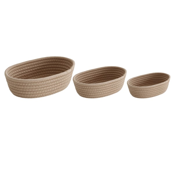 3 Pcs Desktop Storage Basket Oval Organizer Container Cotton Rope Hand Woven for Makeup Snacks Khaki