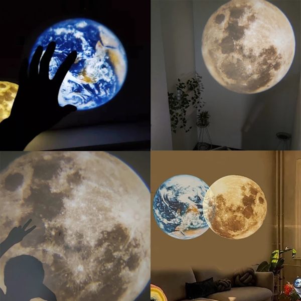 LED Jordprojektor Nattlys Måne Jord Projektorlampe 360° Roterbar Dekorlampe Fotografering Bakgrunnslys