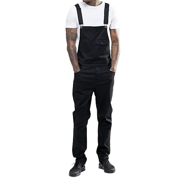 Slim Fit Herre Denim Jumpsuit - Casual Bib Overalls XL Svart