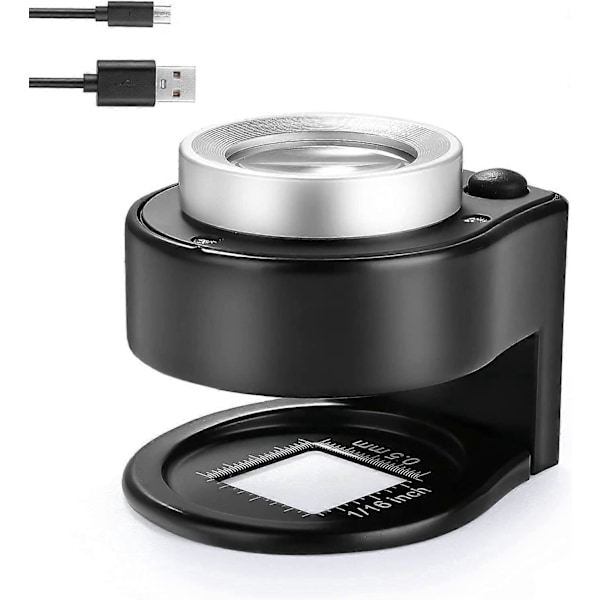 30X Møntforstørrelsesglas, USB Genopladelig 6 Lys Bærbar Metal Lup Syning Forstørrelsesglas til Tekstil Optisk Smykkeværktøj Mønter Valuta Frimærker