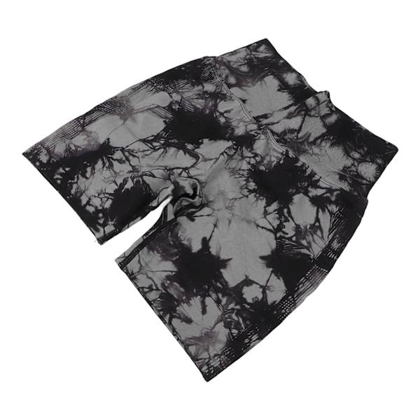 Yogashorts med høj talje til kvinder Tie Dye Elastisk åndbar numseløft Fitness Atletisk træningsshorts Sort M