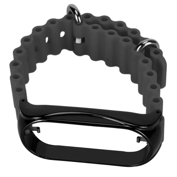 Silikone Urrem med Beskyttende Stødfanger i Rustfrit Stål, Tilbehør Passer til Mi Band 7 Sort