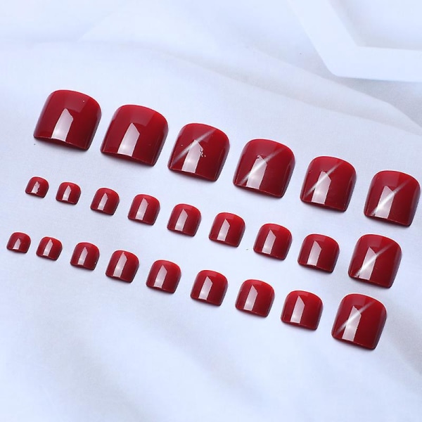 Solid Red Fashion Square Korta All-inclusive tånaglar för kvinnor och flickor - 72 delar