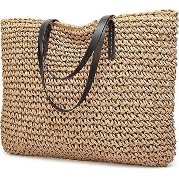 Stråväska Rund Sommar Stor Vävd Strandväska Handväska För Kvinnor Semester Tote Handväskor Med Pom Poms